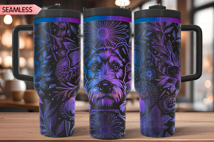 Floral Airedale Terrier Tumbler Wrap SVG, Airedale Dog 40oz Laser Engraving File, Rotary Ready Digital Design, Pet Lover Gift