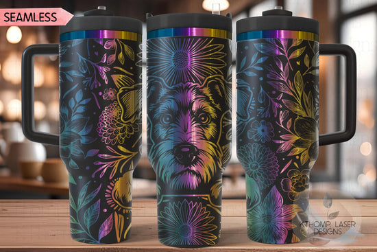 Floral Airedale Terrier Tumbler Wrap SVG, Airedale Dog 40oz Laser Engraving File, Rotary Ready Digital Design, Pet Lover Gift