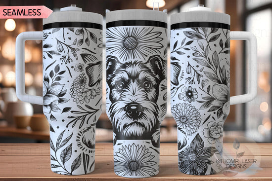 Floral Airedale Terrier Tumbler Wrap SVG, Airedale Dog 40oz Laser Engraving File, Rotary Ready Digital Design, Pet Lover Gift