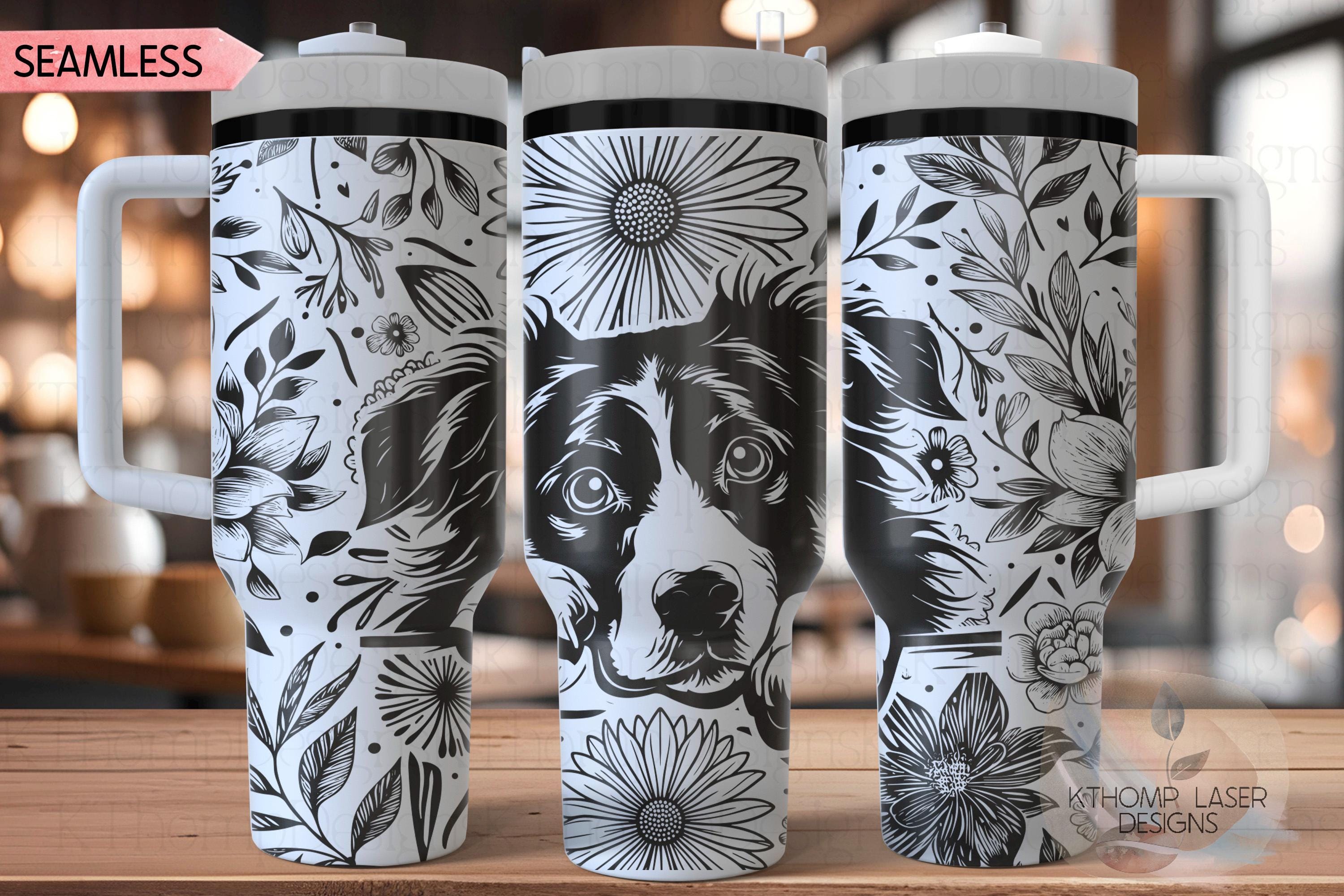 Floral Australian Shepherd Tumbler Wrap SVG, Australian Shepherd Dog 40oz Laser Engraving File, Rotary Ready Digital Design, Pet Lover Gift