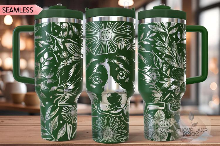Floral Australian Shepherd Tumbler Wrap SVG, Australian Shepherd Dog 40oz Laser Engraving File, Rotary Ready Digital Design, Pet Lover Gift
