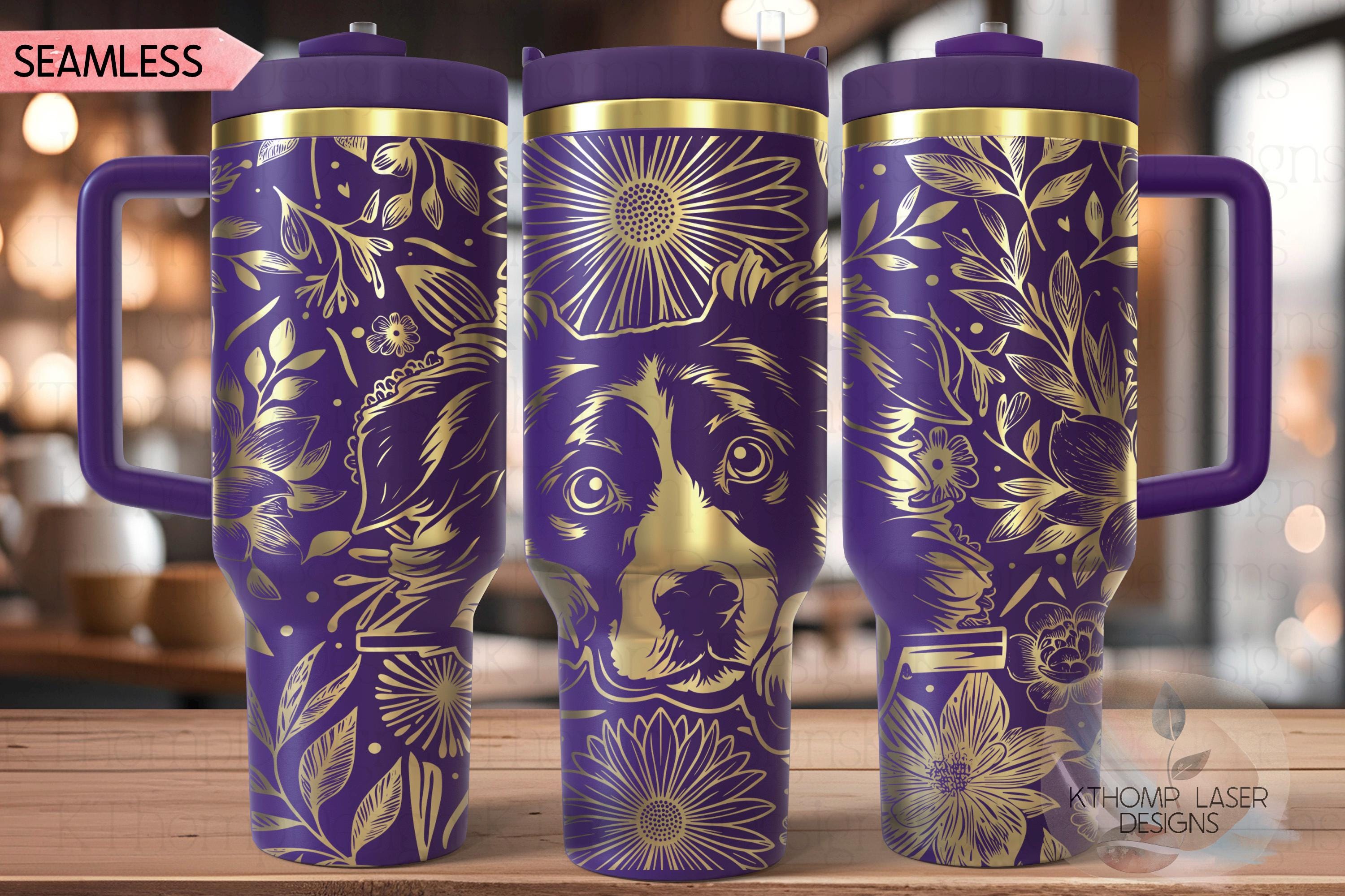 Floral Australian Shepherd Tumbler Wrap SVG, Australian Shepherd Dog 40oz Laser Engraving File, Rotary Ready Digital Design, Pet Lover Gift
