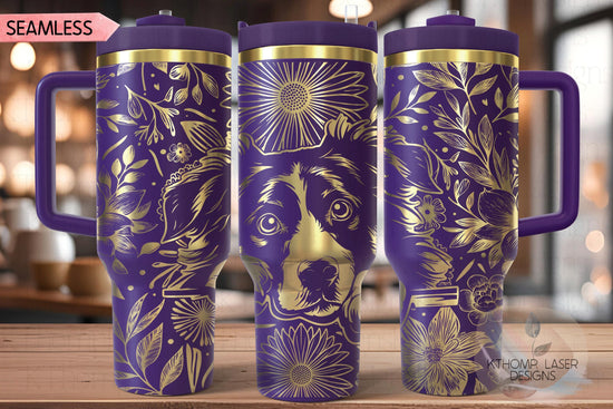 Floral Australian Shepherd Tumbler Wrap SVG, Australian Shepherd Dog 40oz Laser Engraving File, Rotary Ready Digital Design, Pet Lover Gift