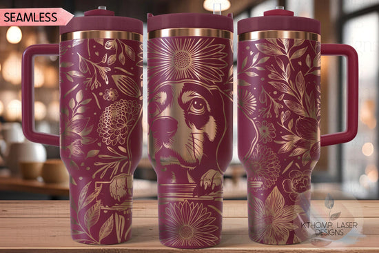Floral Beagle Tumbler Wrap SVG, Beagle Dog 40oz Laser Engraving File, Rotary Ready Digital Design, Pet Lover Gift