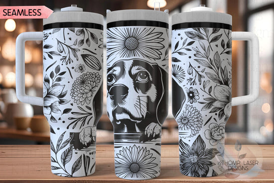 Floral Beagle Tumbler Wrap SVG, Beagle Dog 40oz Laser Engraving File, Rotary Ready Digital Design, Pet Lover Gift