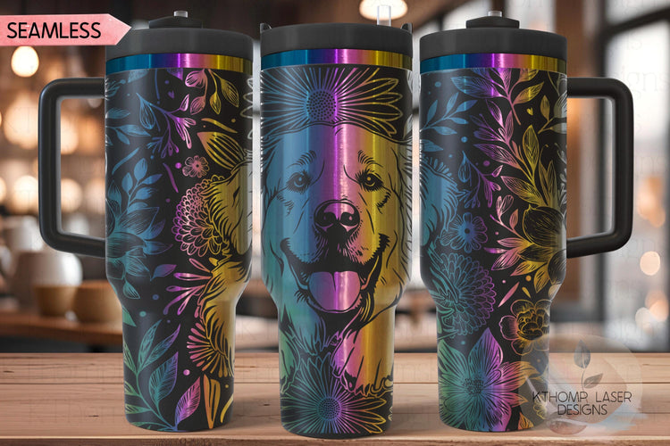Floral Great Pyrenees Tumbler Wrap SVG, Great Pyrenees Dog 40oz Laser Engraving File, Rotary Ready Digital Design, Pet Lover Gift