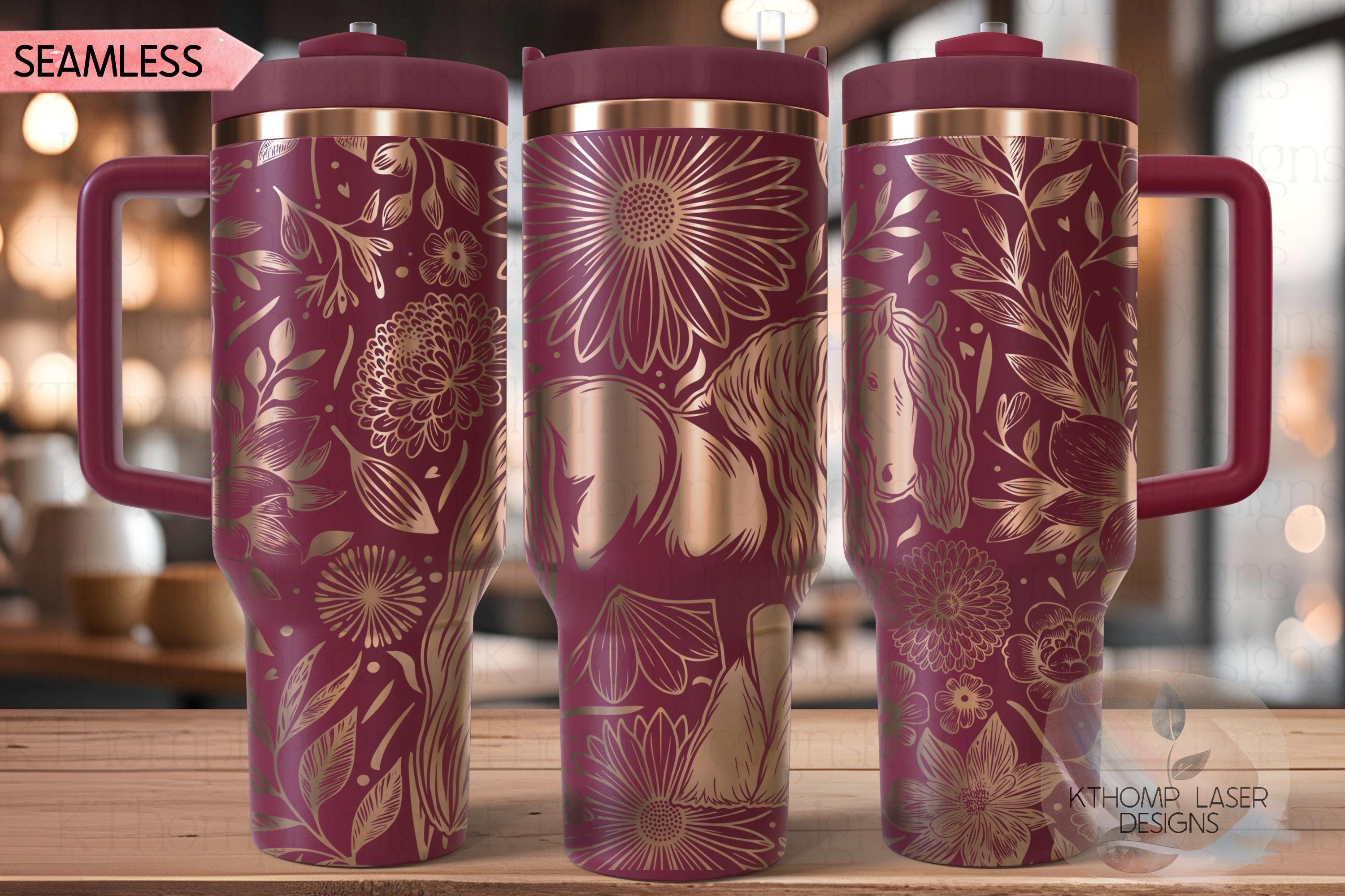 Floral Draft Horse Tumbler Wrap SVG, Beautiful Horse 40oz Laser Engraving File, Rotary Ready Digital Design, Pet Lover Gift