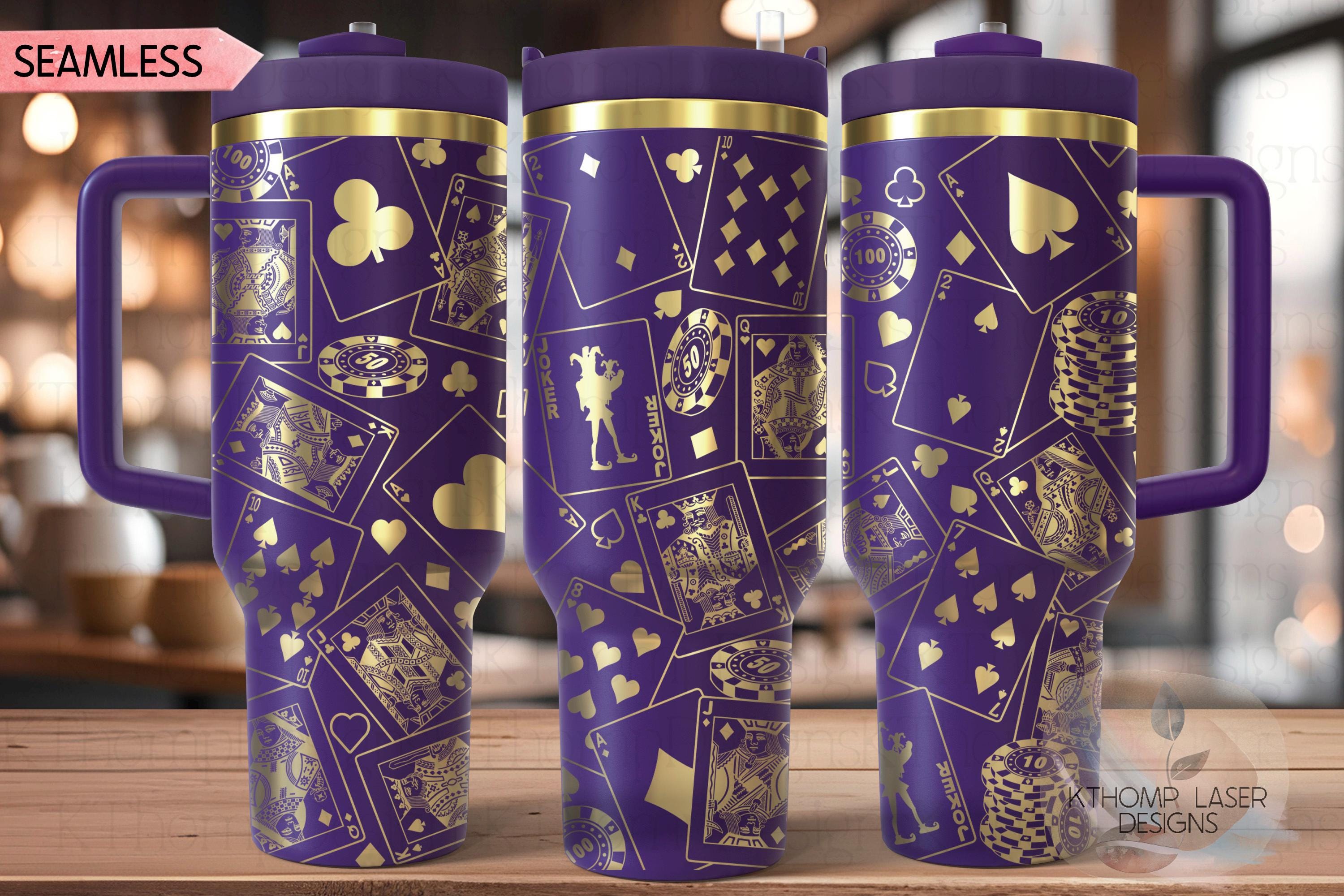 Playing Cards Poker Tumbler Wrap SVG, Casino 40oz Laser Engraving File, Rotary Ready Digital Design, Hobby Travel SVG