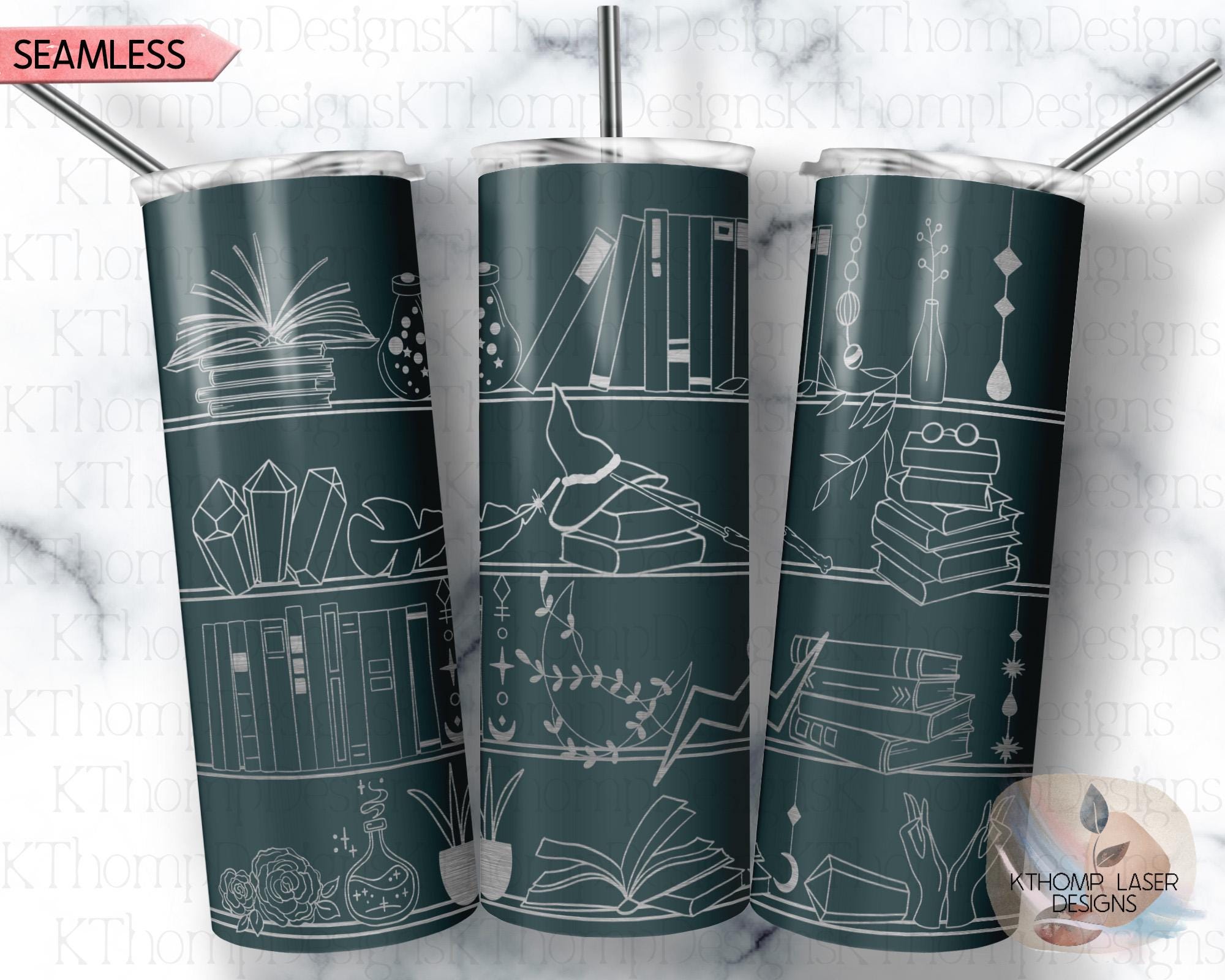 Witchy Shelves Tumbler Wrap SVG, 20oz Skinny Laser Engraving File, Rotary Ready Digital Design, Magical Wizard Boho SVG
