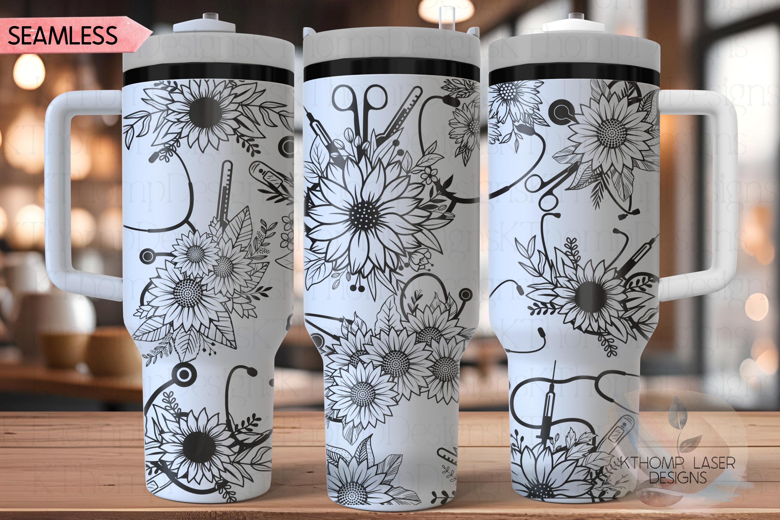 Sunflower Stethoscopes Tumbler Wrap SVG, 40oz Laser Engraving File, Rotary Ready Digital Design, Nurse Tumbler, Doctor Gift, Career Gift SVG
