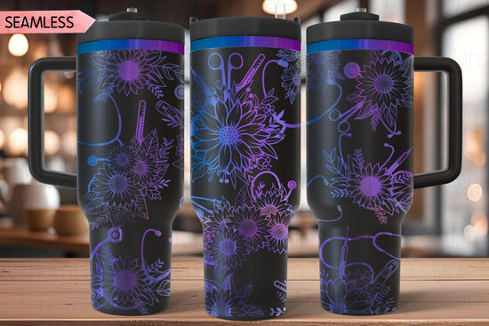 Sunflower Stethoscopes Tumbler Wrap SVG, 40oz Laser Engraving File, Rotary Ready Digital Design, Nurse Tumbler, Doctor Gift, Career Gift SVG