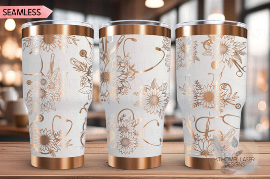 Sunflower Stethoscopes Medical Tumbler Wrap SVG, 20oz and 30oz Laser Engraving File, Rotary Ready Digital Design, Career Gift SVG
