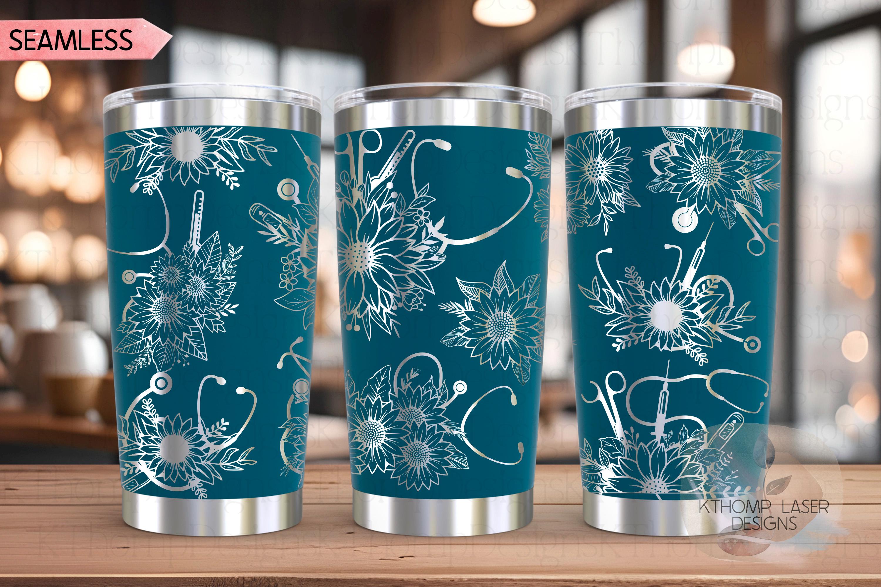 Sunflower Stethoscopes Medical Tumbler Wrap SVG, 20oz and 30oz Laser Engraving File, Rotary Ready Digital Design, Career Gift SVG