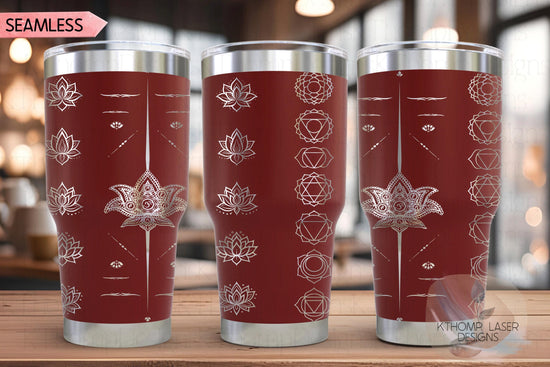 Yoga Chakras Tumbler Wrap SVG, 20oz and 30oz Laser Engraving File, Rotary Ready Digital Design, Balance and Harmony Boho SVG