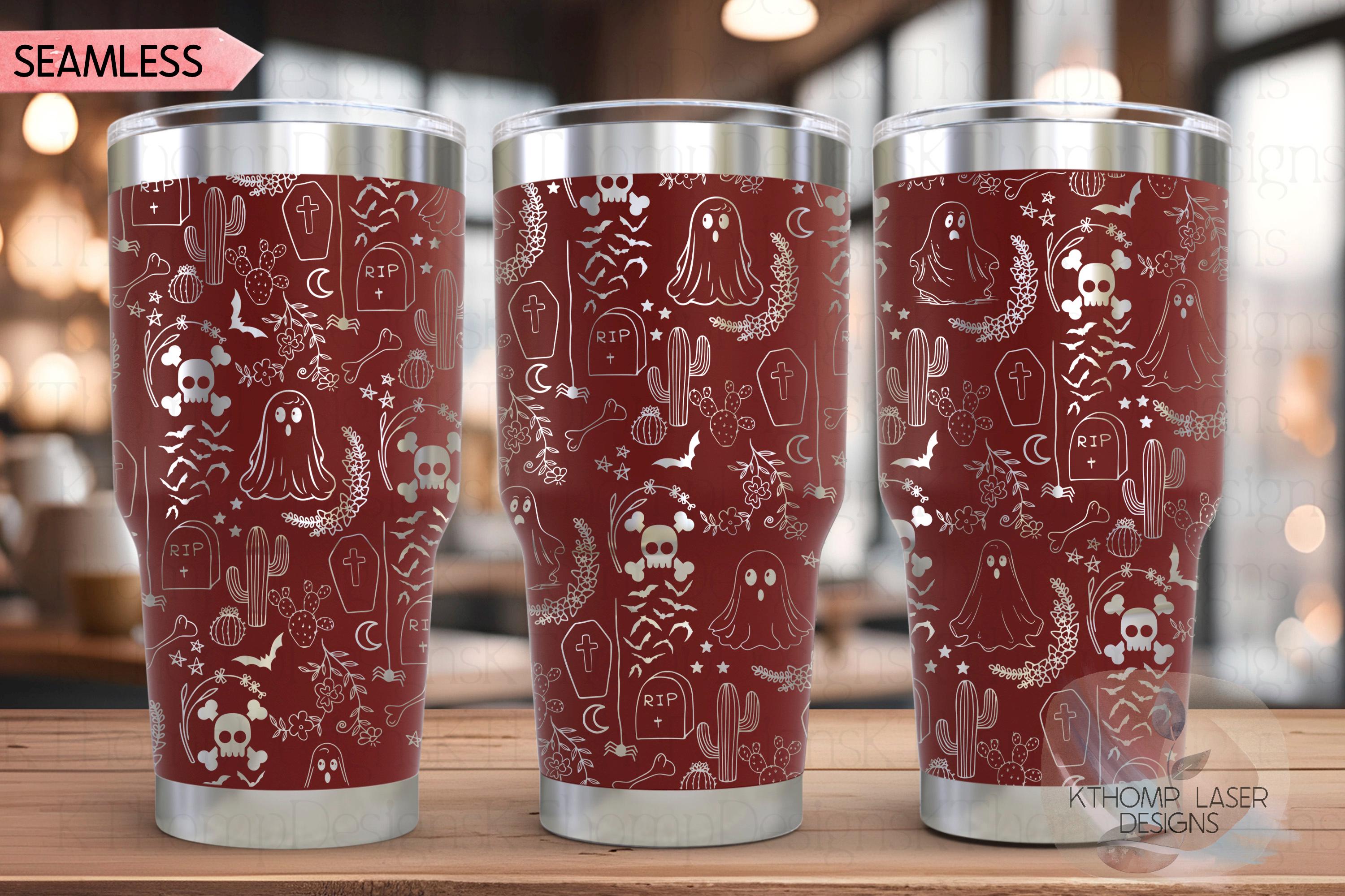 Halloween Ghost Doodles Tumbler Wrap SVG, 20oz and 30oz Laser Engraving File, Rotary Ready Digital Design, Seasonal SVG