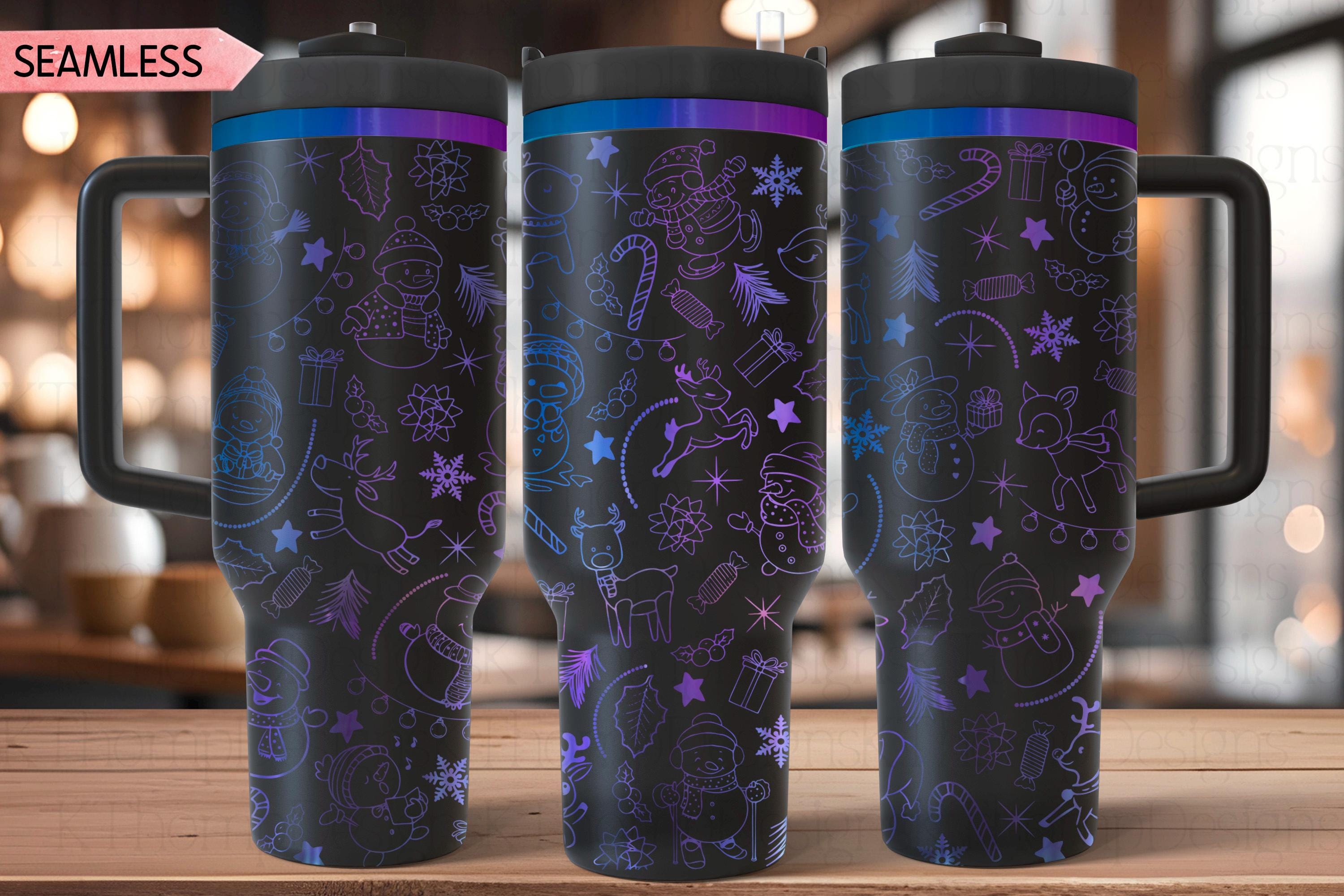 Cute Reindeer & Snowman Doodles Christmas Holiday Tumbler Wrap SVG, 40oz Laser Engraving File, Rotary Ready Digital Design, Seasonal SVG