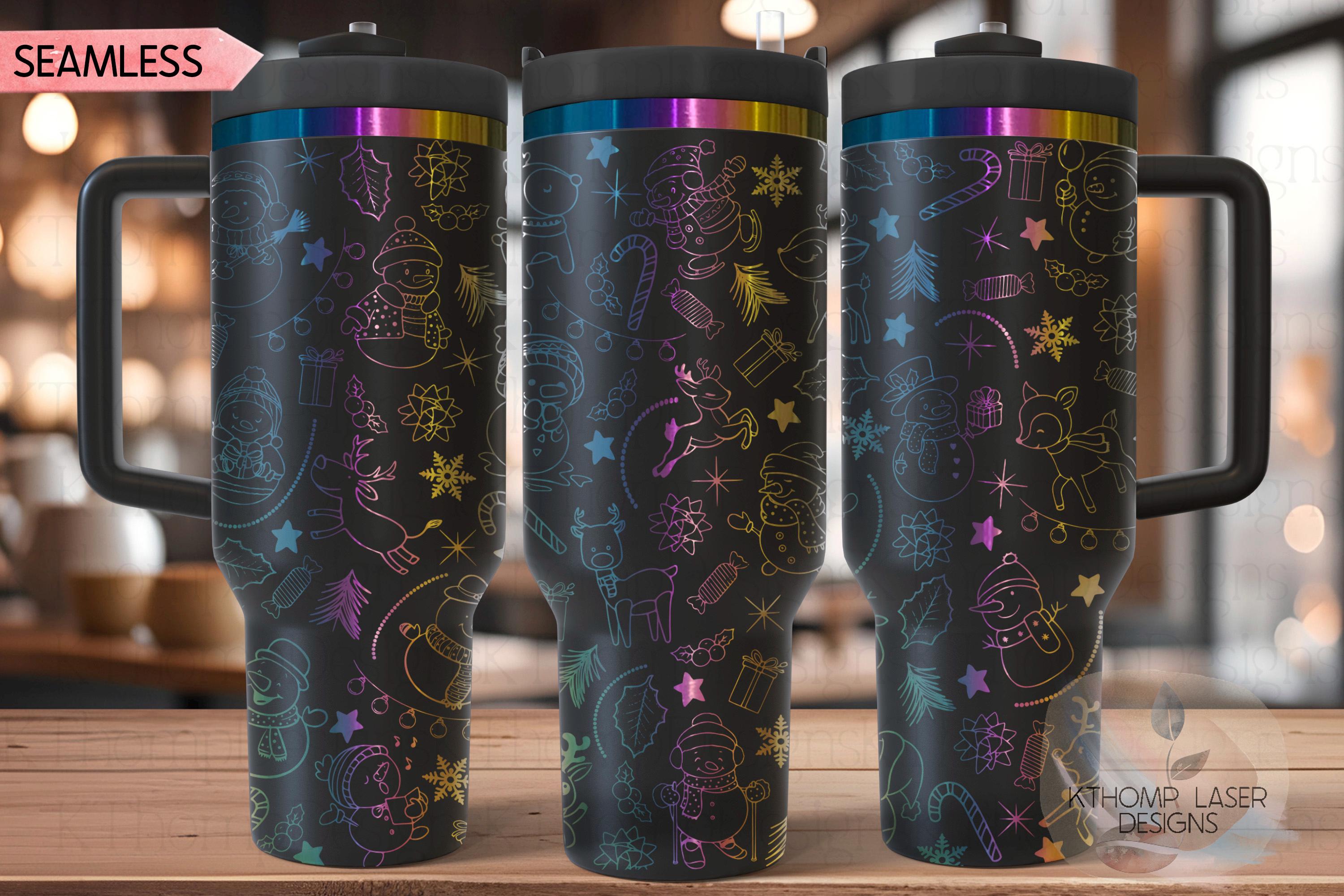 Cute Reindeer & Snowman Doodles Christmas Holiday Tumbler Wrap SVG, 40oz Laser Engraving File, Rotary Ready Digital Design, Seasonal SVG