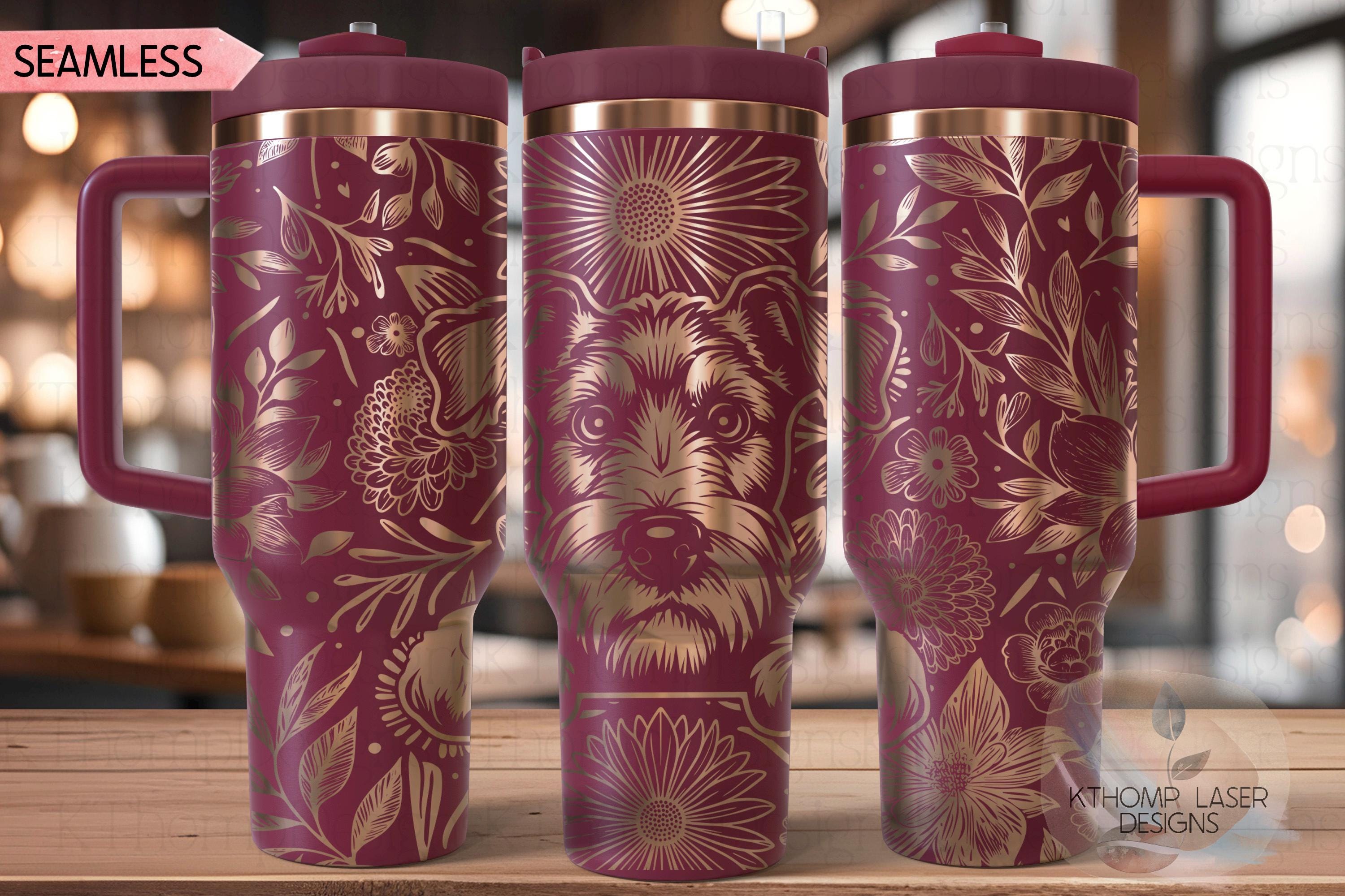 Floral Airedale Terrier Tumbler Wrap SVG, Airedale Dog 40oz Laser Engraving File, Rotary Ready Digital Design, Pet Lover Gift