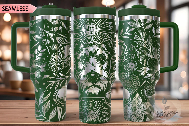 Floral Airedale Terrier Tumbler Wrap SVG, Airedale Dog 40oz Laser Engraving File, Rotary Ready Digital Design, Pet Lover Gift
