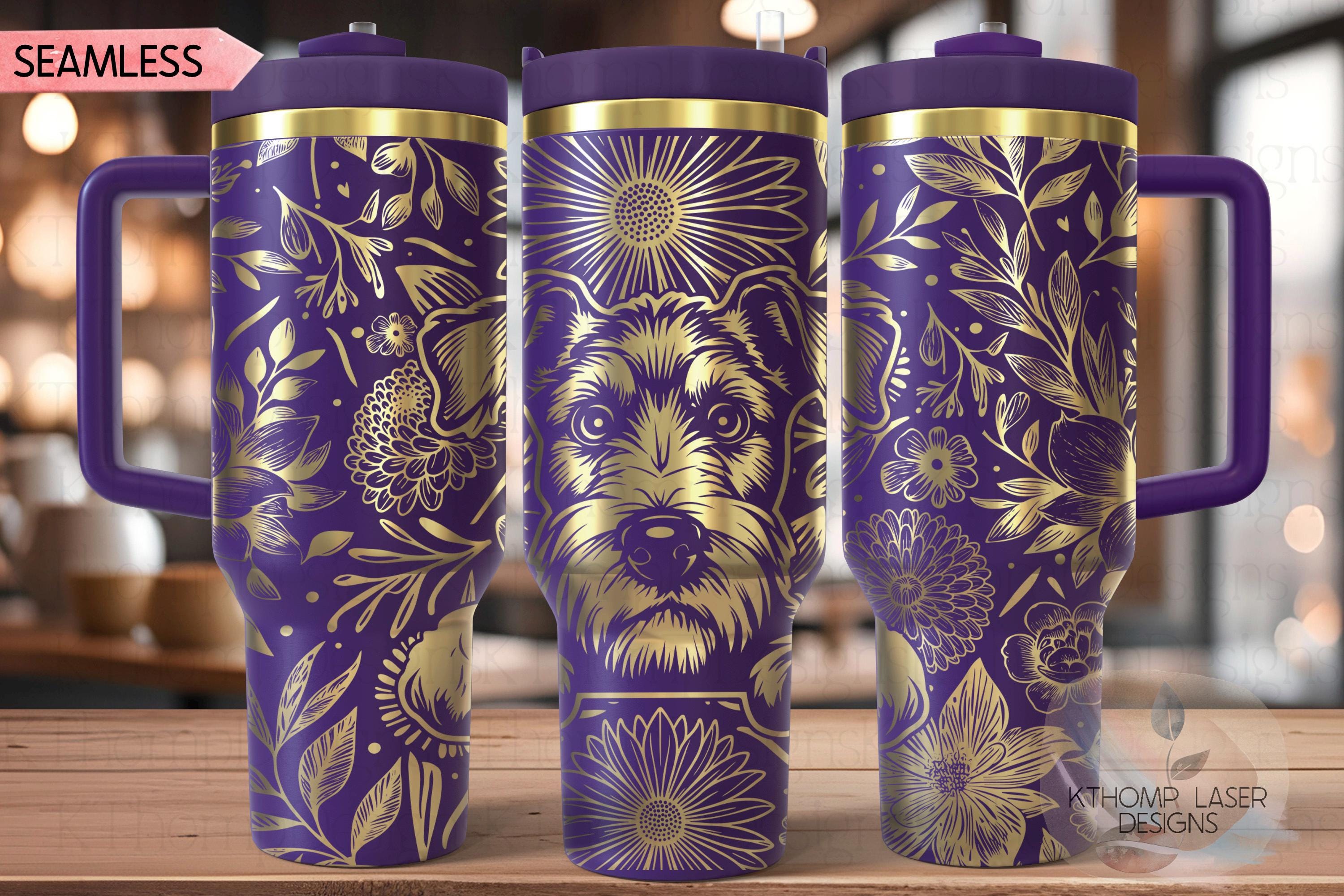Floral Airedale Terrier Tumbler Wrap SVG, Airedale Dog 40oz Laser Engraving File, Rotary Ready Digital Design, Pet Lover Gift