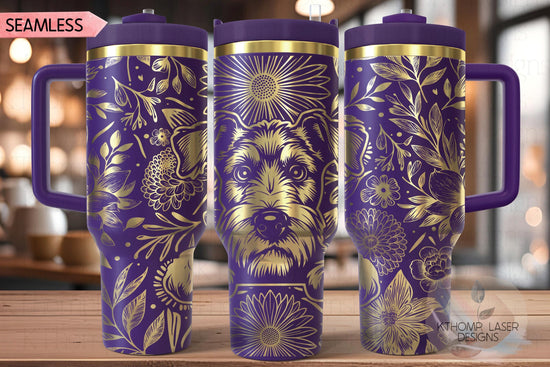 Floral Airedale Terrier Tumbler Wrap SVG, Airedale Dog 40oz Laser Engraving File, Rotary Ready Digital Design, Pet Lover Gift