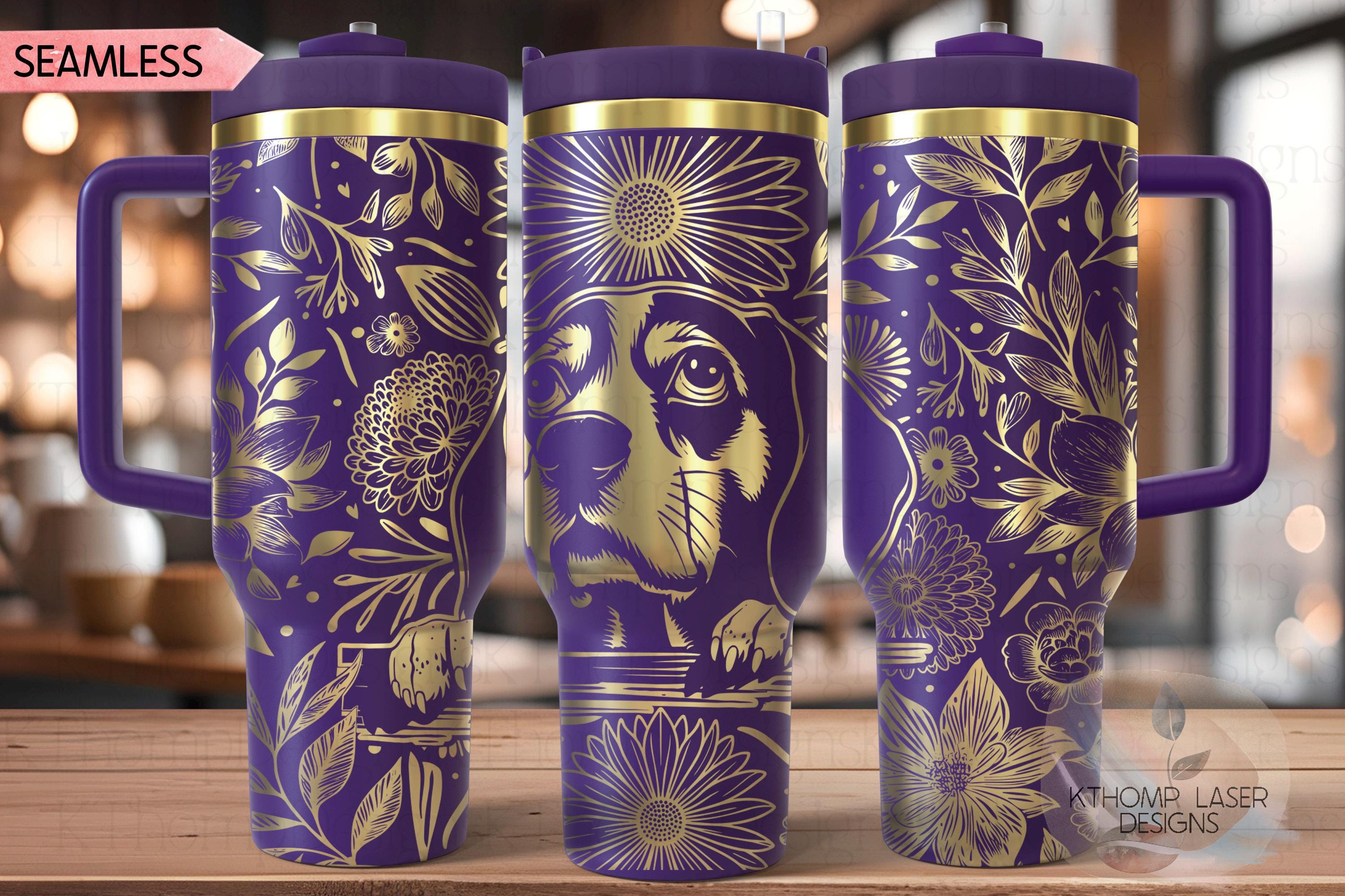 Floral Beagle Tumbler Wrap SVG, Beagle Dog 40oz Laser Engraving File, Rotary Ready Digital Design, Pet Lover Gift