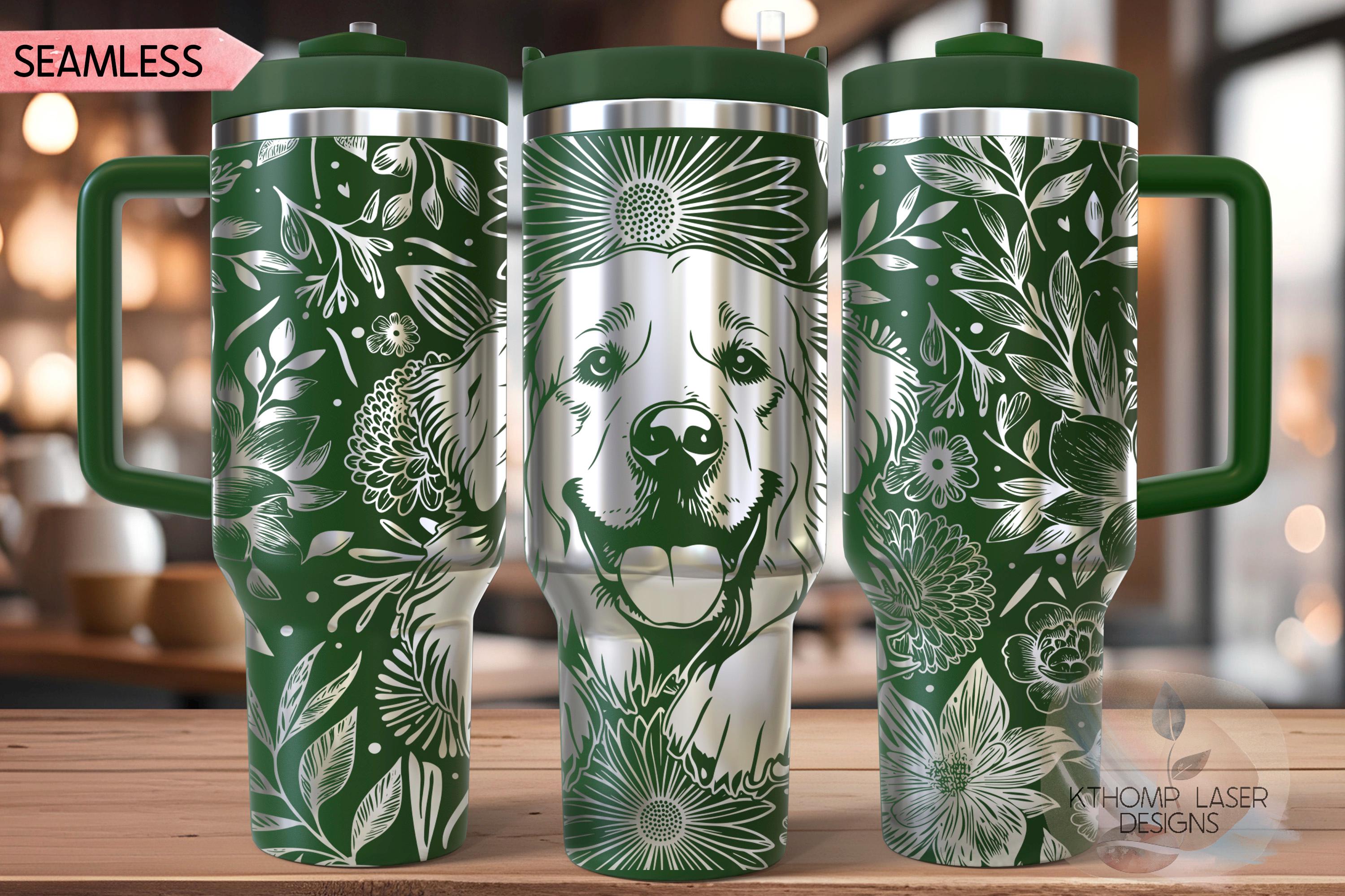 Floral Great Pyrenees Tumbler Wrap SVG, Great Pyrenees Dog 40oz Laser Engraving File, Rotary Ready Digital Design, Pet Lover Gift
