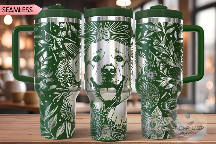 Floral Great Pyrenees Tumbler Wrap SVG, Great Pyrenees Dog 40oz Laser Engraving File, Rotary Ready Digital Design, Pet Lover Gift