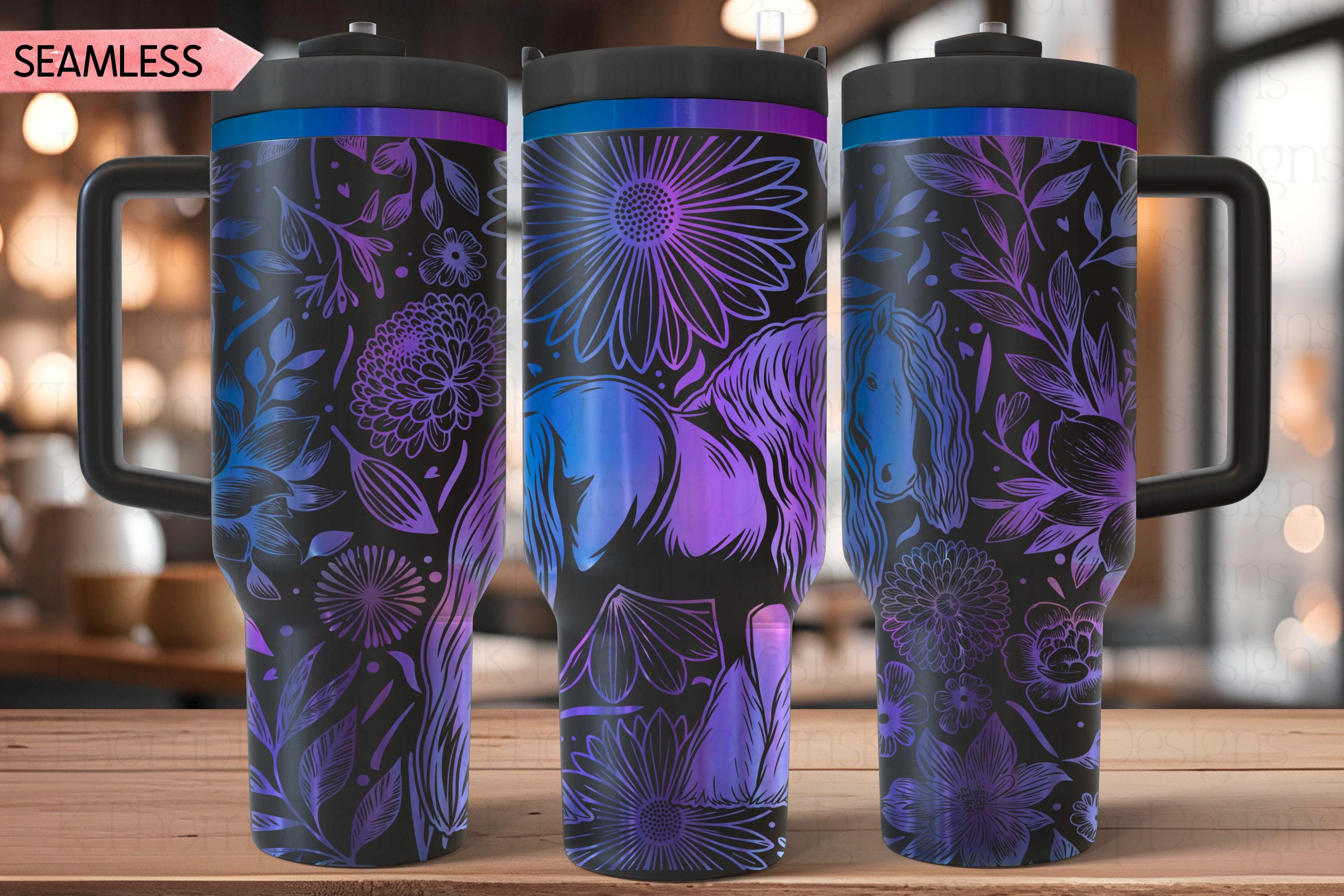 Floral Draft Horse Tumbler Wrap SVG, Beautiful Horse 40oz Laser Engraving File, Rotary Ready Digital Design, Pet Lover Gift