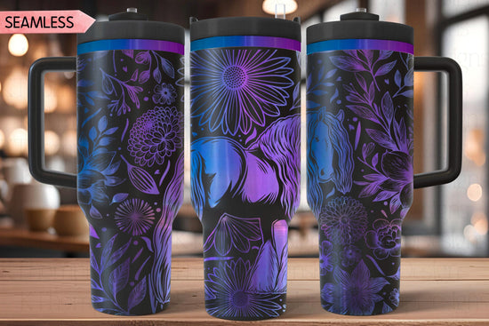 Floral Draft Horse Tumbler Wrap SVG, Beautiful Horse 40oz Laser Engraving File, Rotary Ready Digital Design, Pet Lover Gift