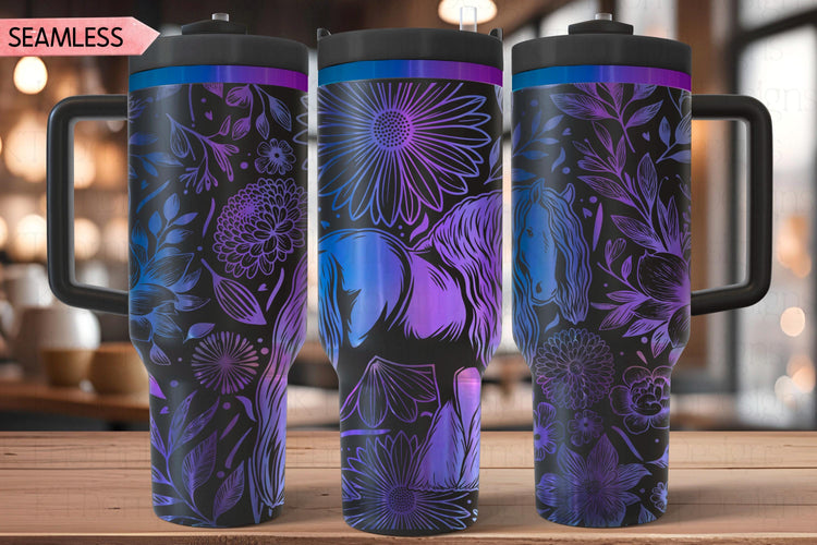 Floral Draft Horse Tumbler Wrap SVG, Beautiful Horse 40oz Laser Engraving File, Rotary Ready Digital Design, Pet Lover Gift