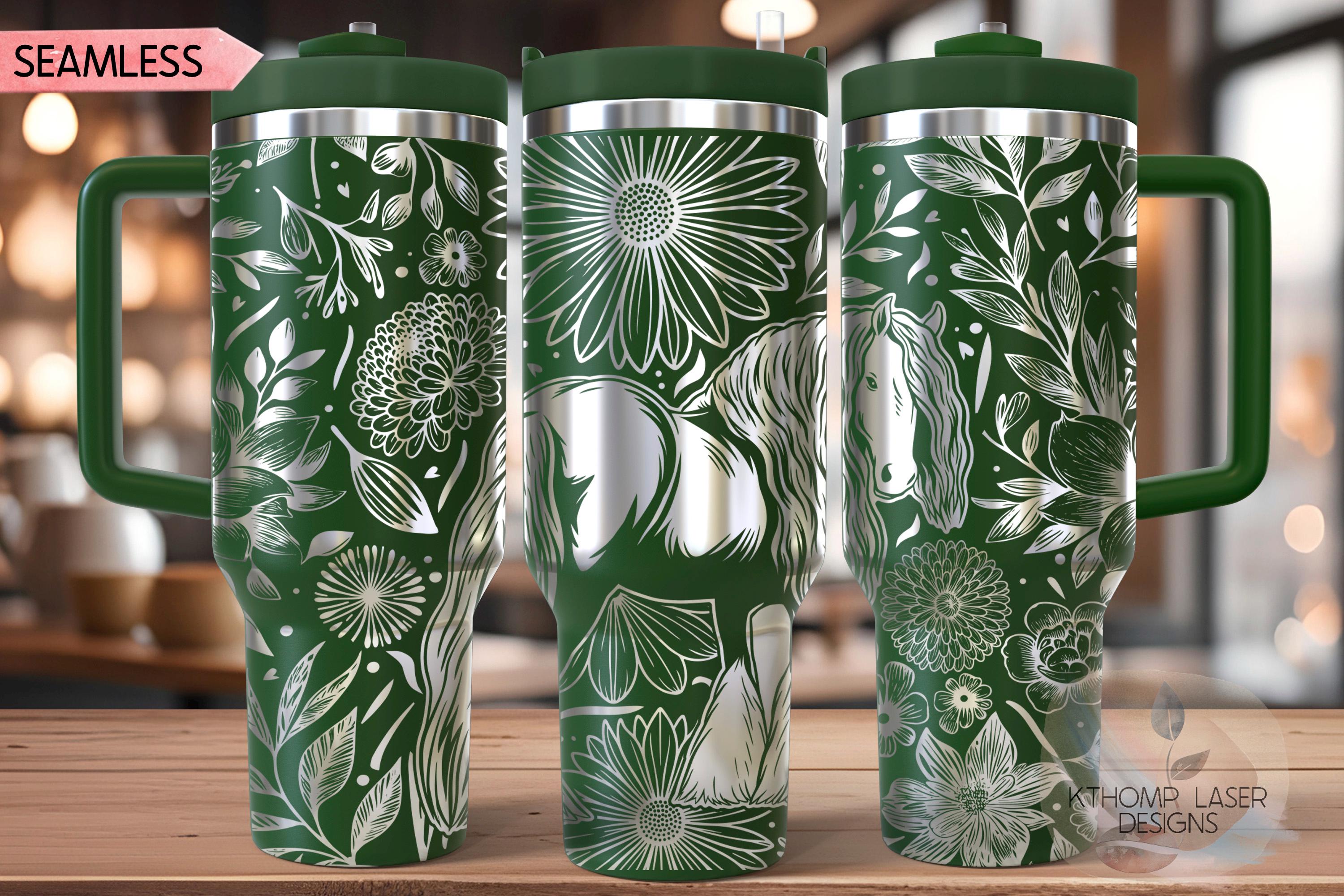 Floral Draft Horse Tumbler Wrap SVG, Beautiful Horse 40oz Laser Engraving File, Rotary Ready Digital Design, Pet Lover Gift