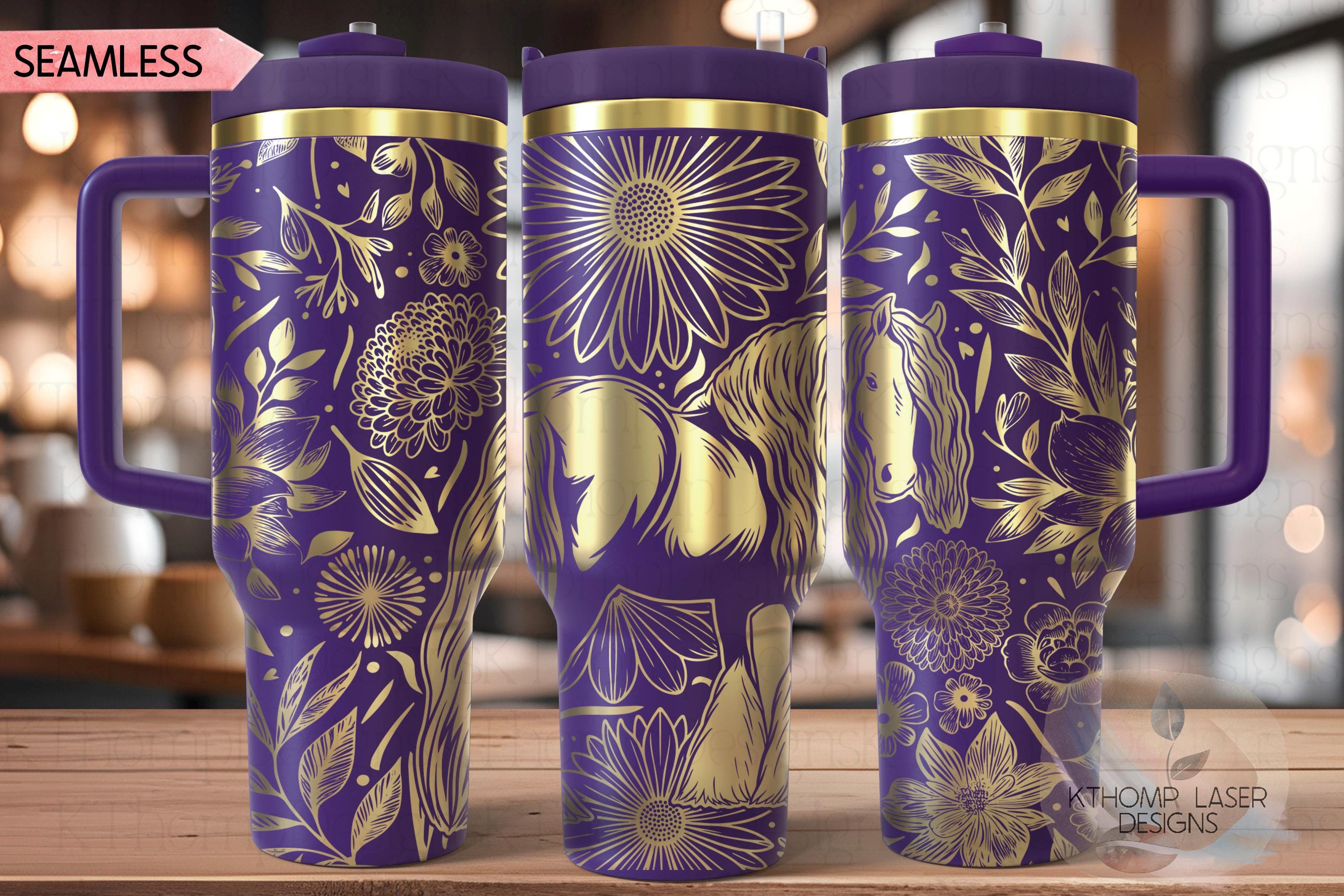 Floral Draft Horse Tumbler Wrap SVG, Beautiful Horse 40oz Laser Engraving File, Rotary Ready Digital Design, Pet Lover Gift