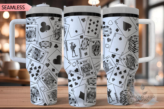 Playing Cards Poker Tumbler Wrap SVG, Casino 40oz Laser Engraving File, Rotary Ready Digital Design, Hobby Travel SVG