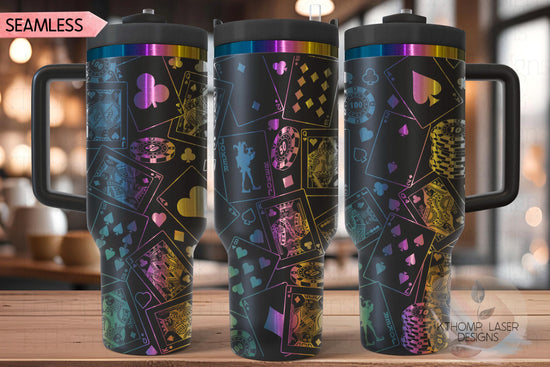Playing Cards Poker Tumbler Wrap SVG, Casino 40oz Laser Engraving File, Rotary Ready Digital Design, Hobby Travel SVG