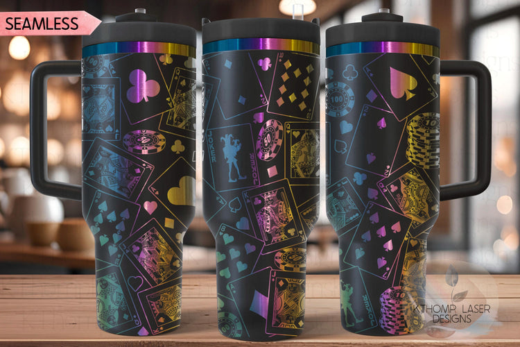 Playing Cards Poker Tumbler Wrap SVG, Casino 40oz Laser Engraving File, Rotary Ready Digital Design, Hobby Travel SVG