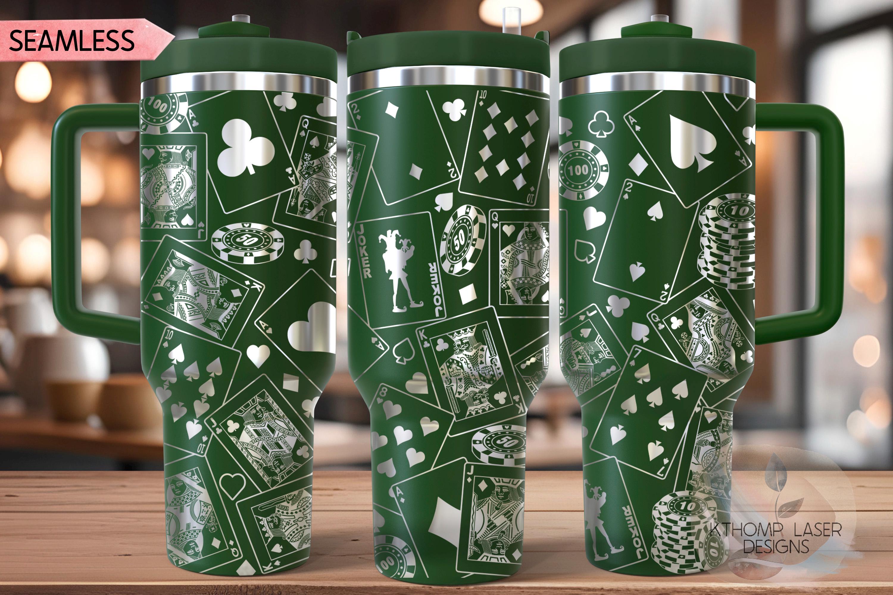 Playing Cards Poker Tumbler Wrap SVG, Casino 40oz Laser Engraving File, Rotary Ready Digital Design, Hobby Travel SVG