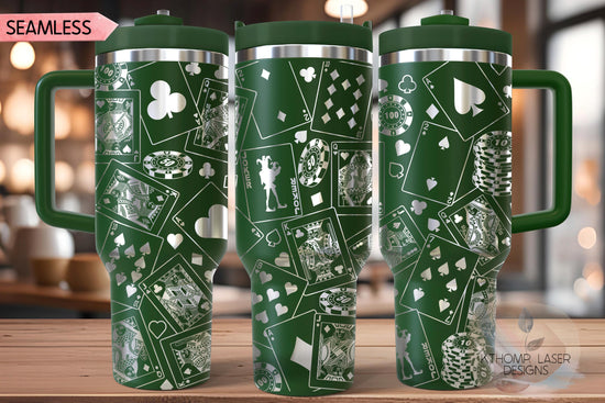 Playing Cards Poker Tumbler Wrap SVG, Casino 40oz Laser Engraving File, Rotary Ready Digital Design, Hobby Travel SVG