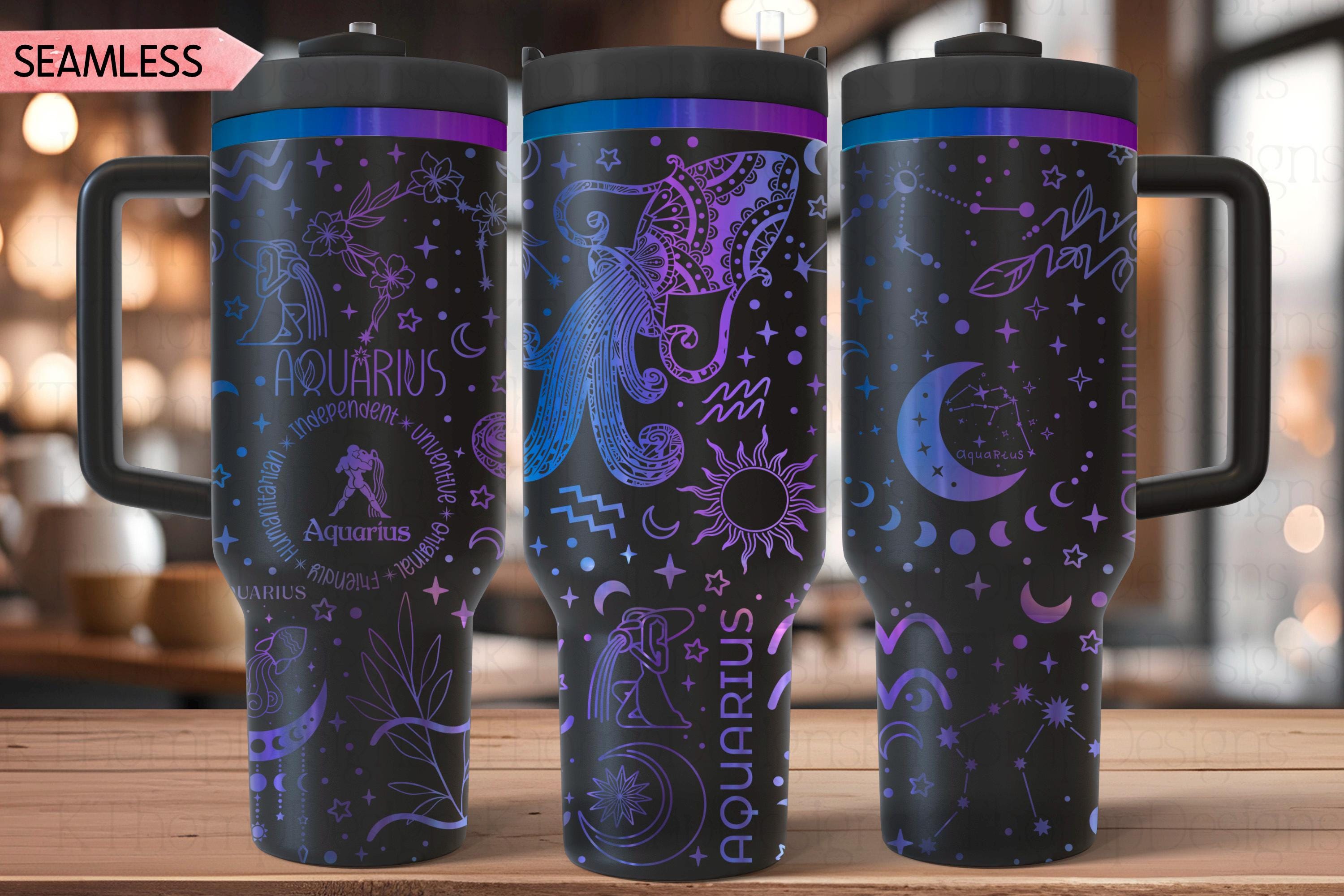 Aquarius Zodiac Tumbler Wrap SVG for 40oz Laser Engraving – Astrology Constellation Seamless Design