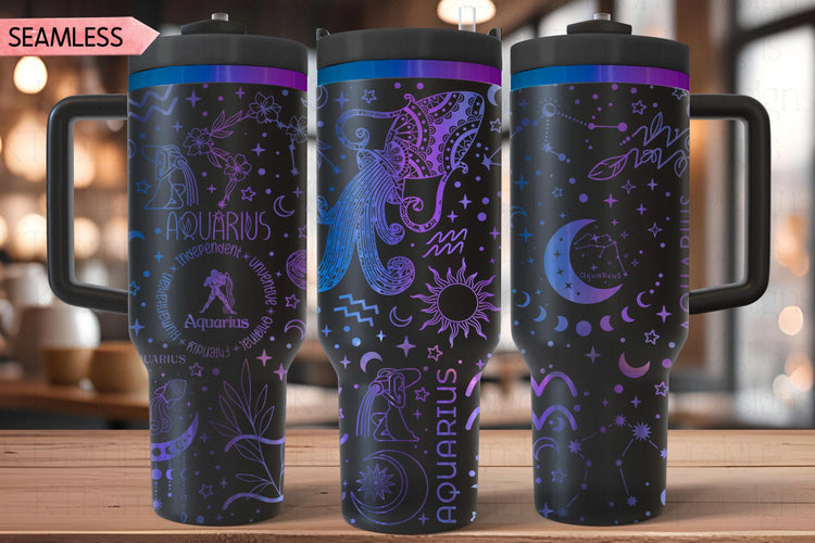 Aquarius Zodiac Tumbler Wrap SVG for 40oz Laser Engraving – Astrology Constellation Seamless Design