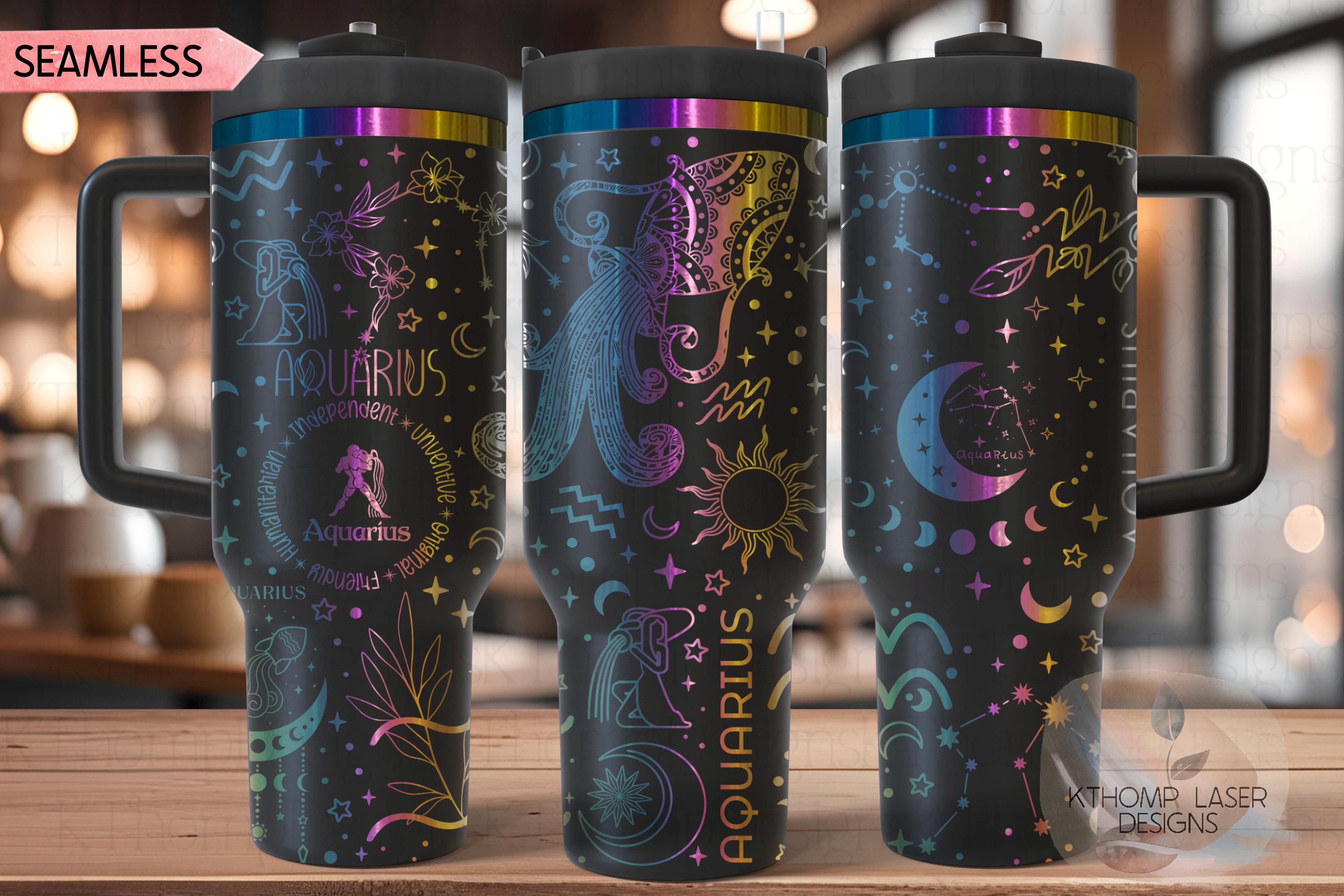 Aquarius Zodiac Tumbler Wrap SVG for 40oz Laser Engraving – Astrology Constellation Seamless Design
