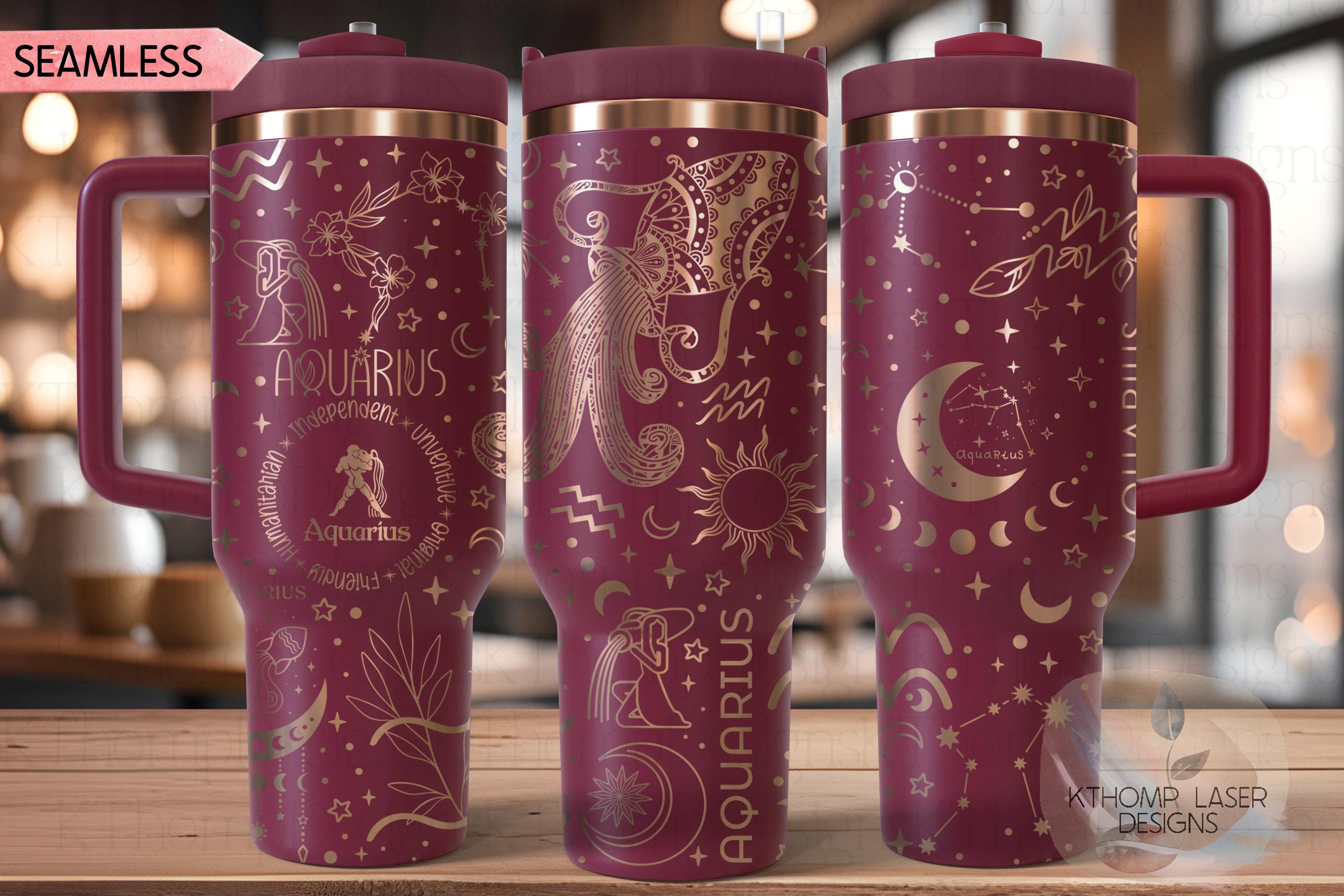 Aquarius Zodiac Tumbler Wrap SVG for 40oz Laser Engraving – Astrology Constellation Seamless Design