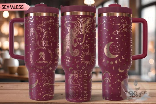 Aquarius Zodiac Tumbler Wrap SVG for 40oz Laser Engraving – Astrology Constellation Seamless Design