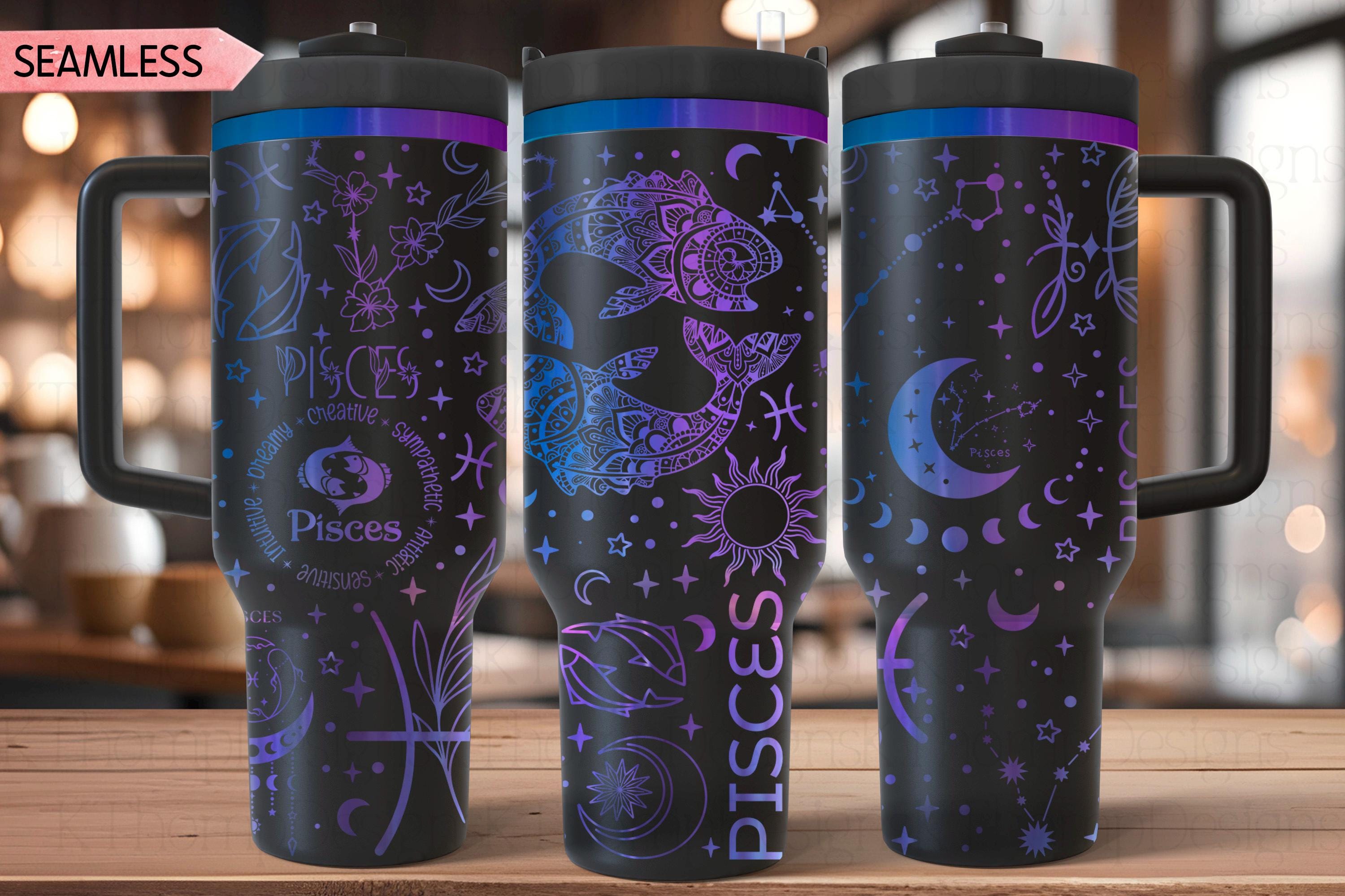 Pisces Zodiac Tumbler Wrap SVG for 30oz and 40oz Handled Tumblers – Astrology Laser File