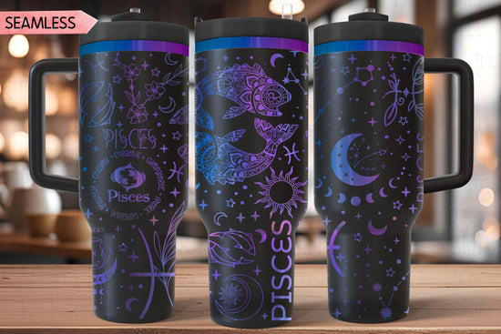 Pisces Zodiac Tumbler Wrap SVG for 30oz and 40oz Handled Tumblers – Astrology Laser File