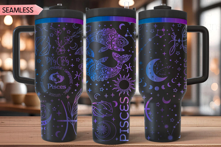 Pisces Zodiac Tumbler Wrap SVG for 30oz and 40oz Handled Tumblers – Astrology Laser File