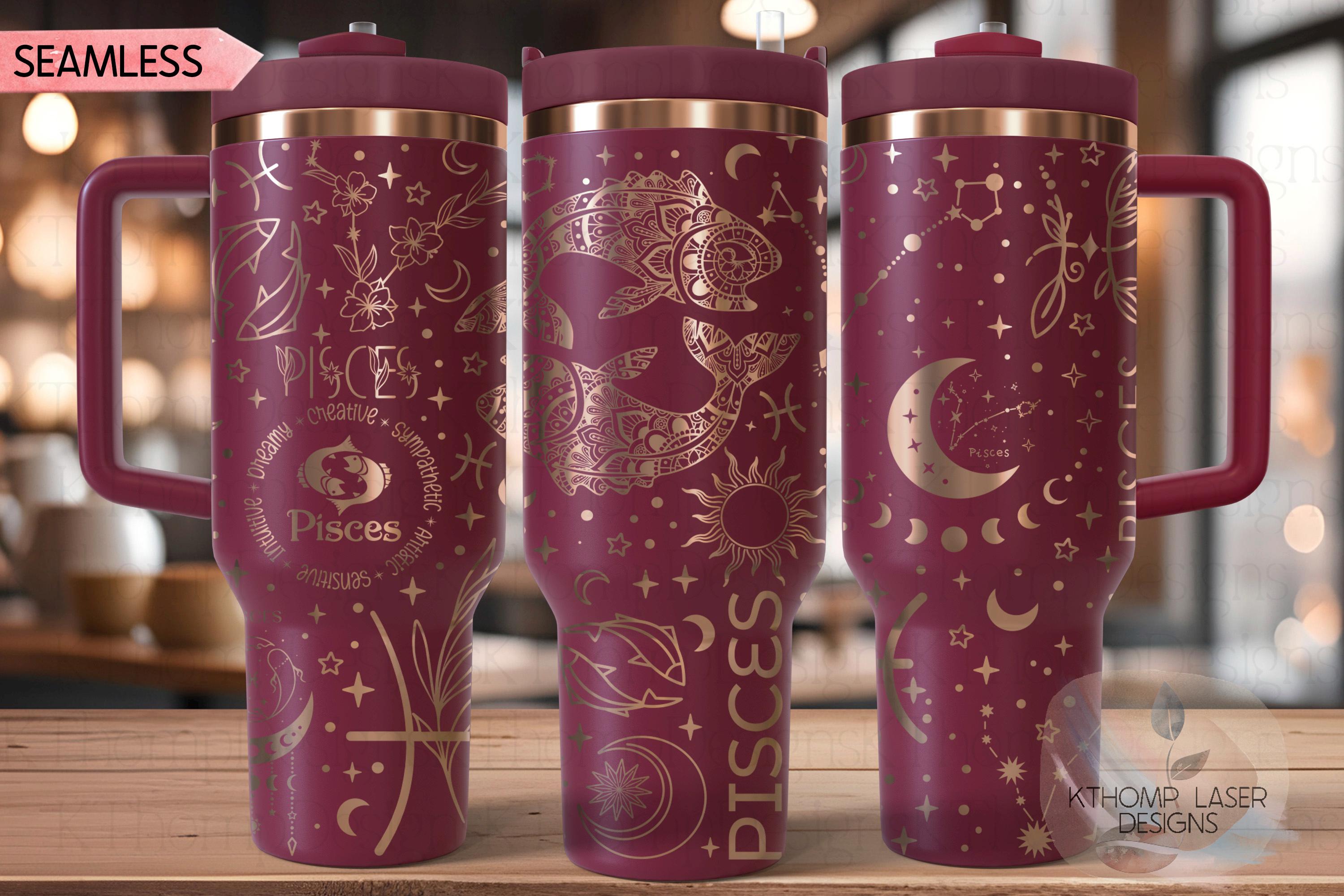 Pisces Zodiac Tumbler Wrap SVG for 30oz and 40oz Handled Tumblers – Astrology Laser File