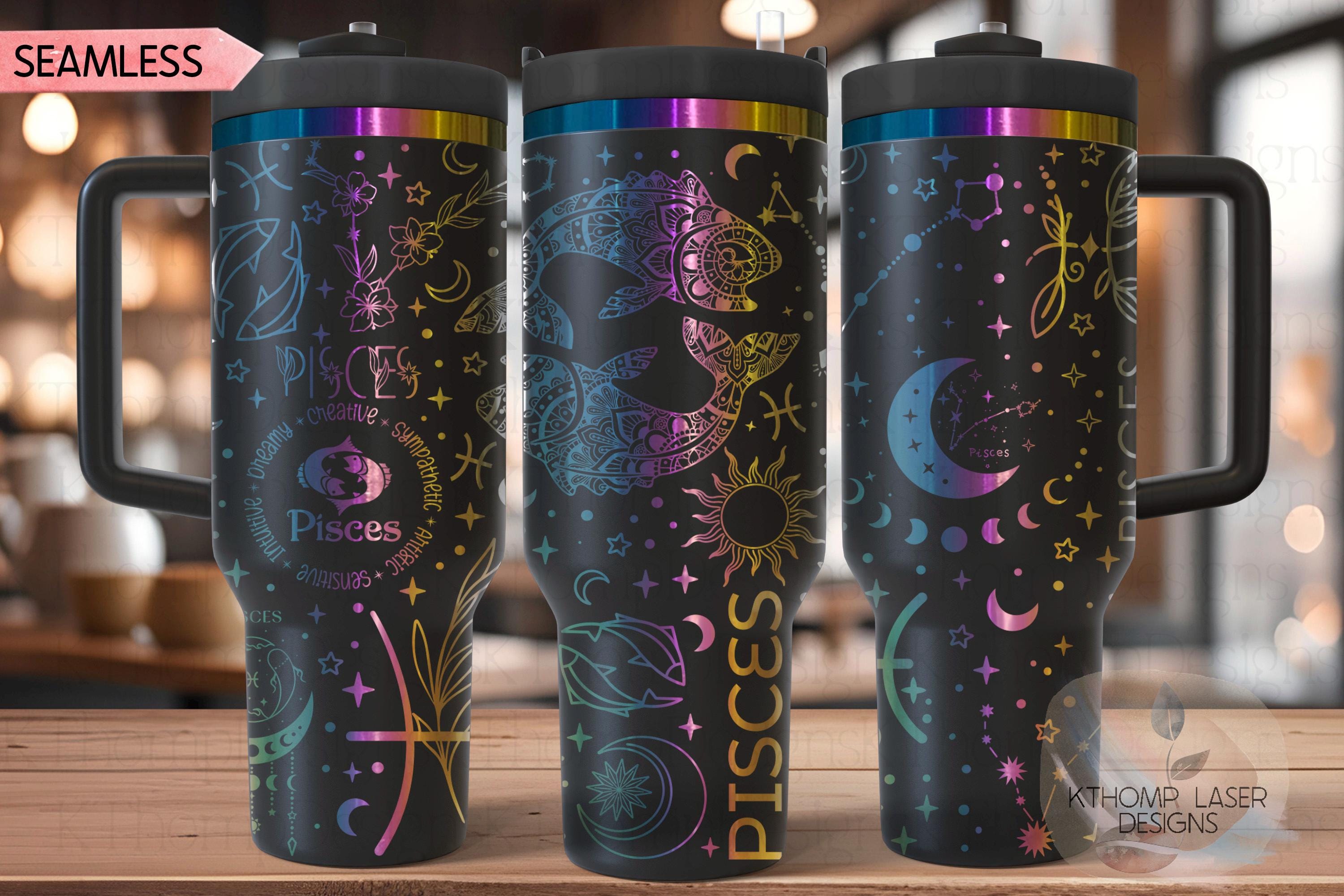 Pisces Zodiac Tumbler Wrap SVG for 30oz and 40oz Handled Tumblers – Astrology Laser File