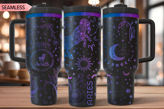 Aries Zodiac Tumbler Wrap SVG for 30oz and 40oz Handled Tumblers – Laser Engraving File