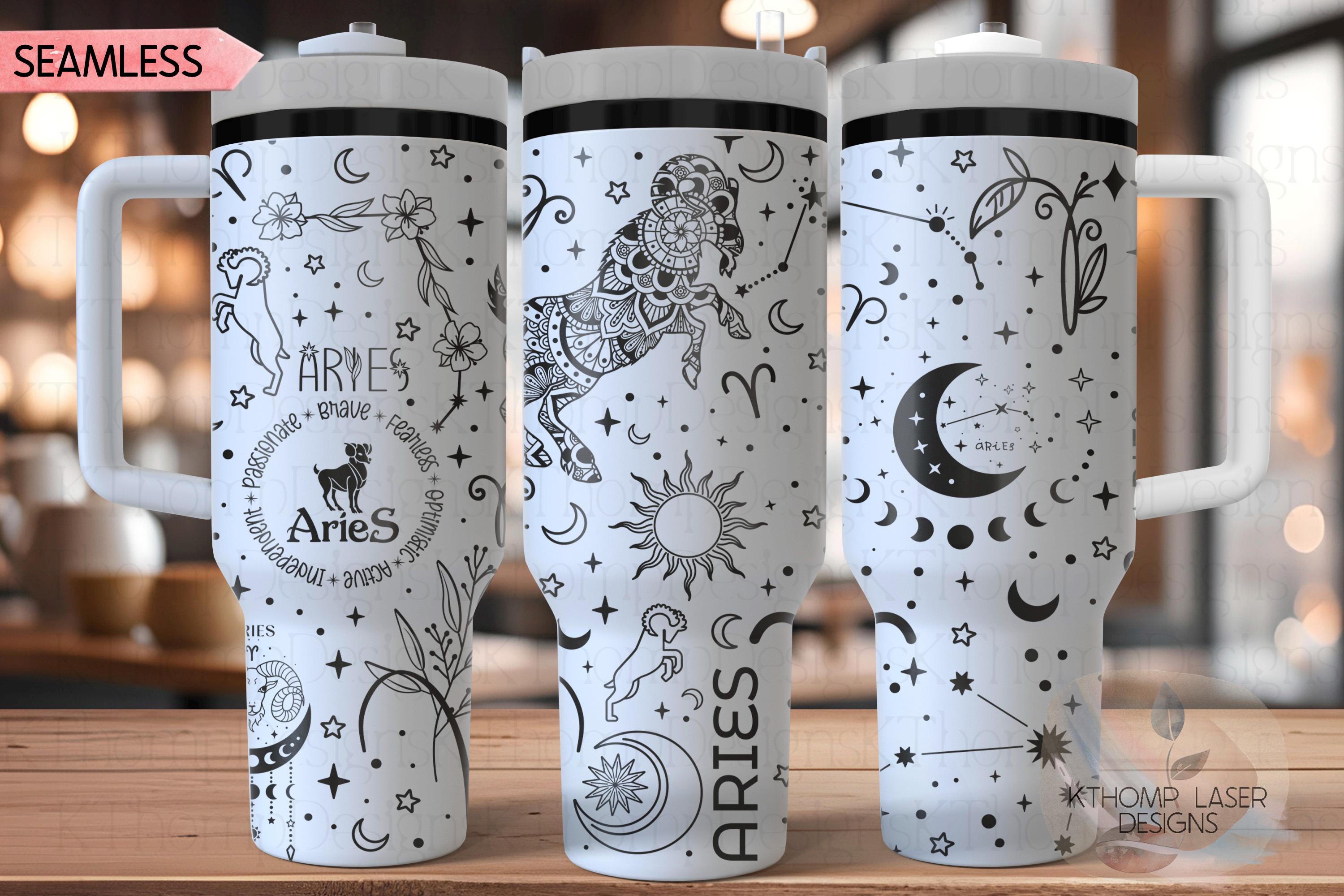 Aries Zodiac Tumbler Wrap SVG for 30oz and 40oz Handled Tumblers – Laser Engraving File
